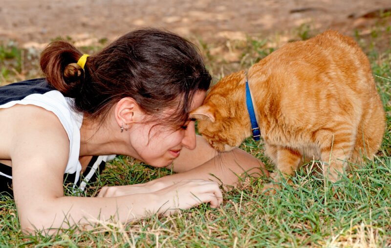 Girl,Butting,Heads,With,Her,Ginger,Cat